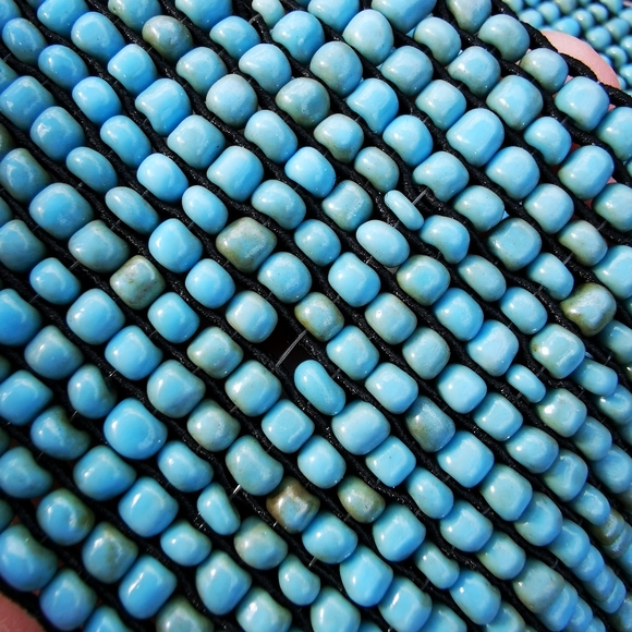 Beaded Turquoise Stretchy Belt with Wooden Hook Clasp Buckle - Picture 10 of 14